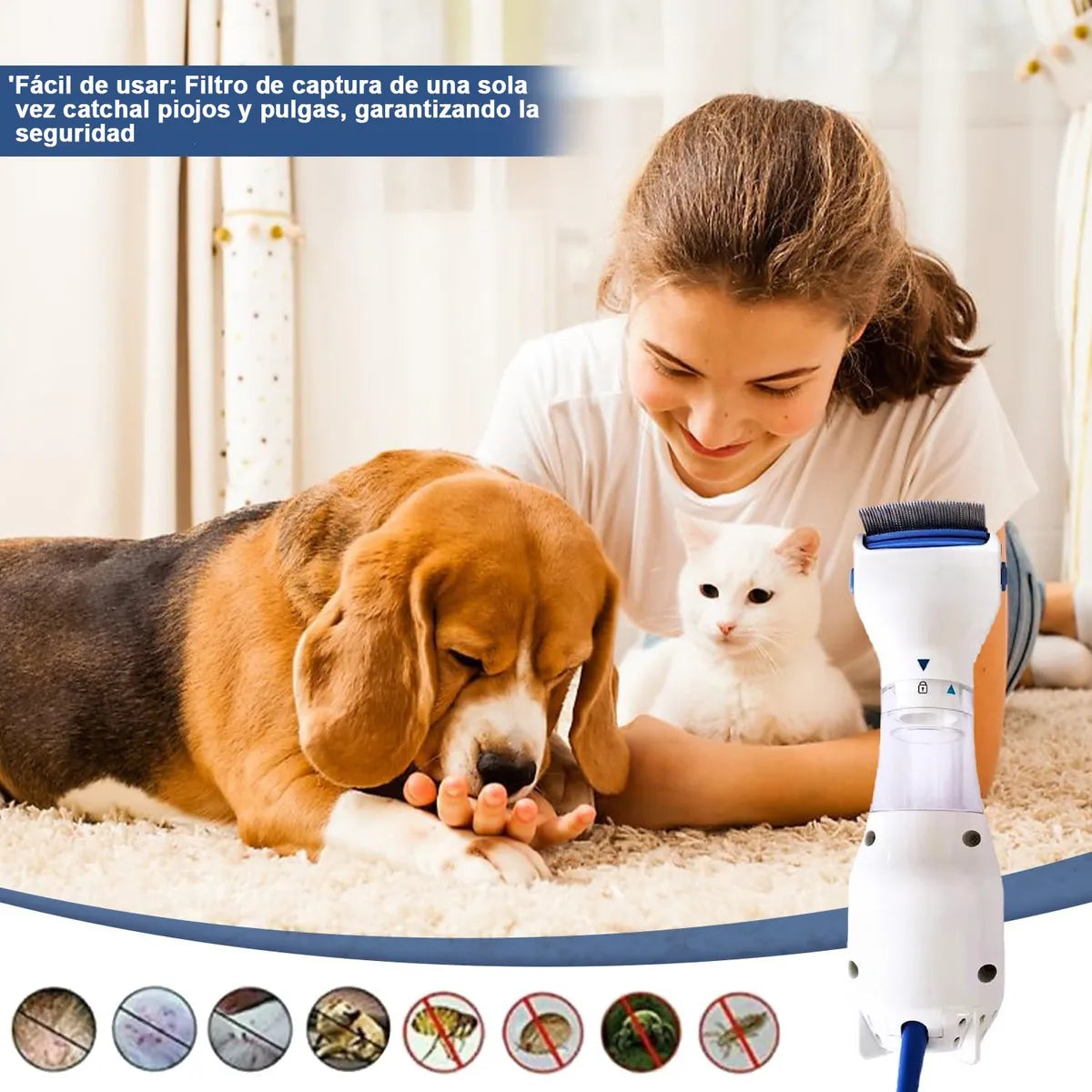 Peine eléctrico quita piojos con 1 filtro.